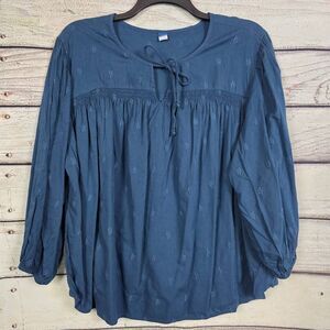 Old Navy Blue Embroidered Boho Peasant Top 2X